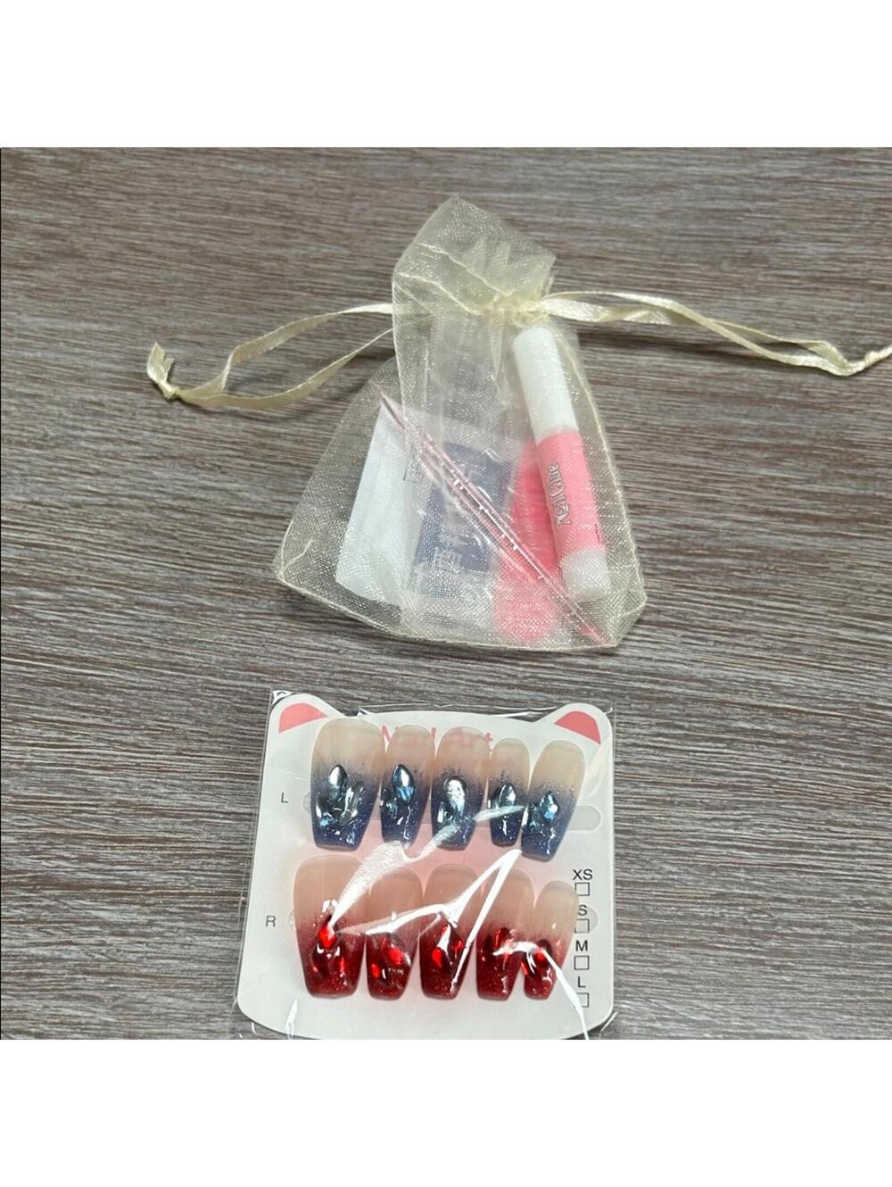 Red and Blue Handmade Ombre Press-On Nails